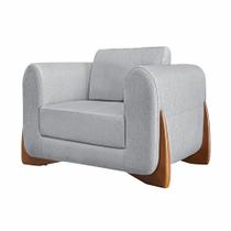 Poltrona Decorativa Pés em Madeira Buzz Linho Cinza Rustico G63 - Gran Belo Poltrona Decorativa Pés em Madeira Buzz Linho Cinza Rustico G63 - Gran Belo