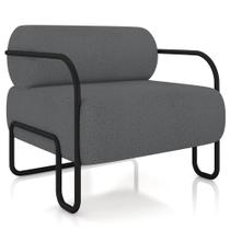 Poltrona Decorativa Pés Industrial Moscou K01 Bouclê Cinza - Lyam Decor