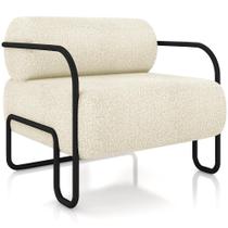Poltrona Decorativa Pés Industrial Moscou K01 Bouclê Creme - Lyam Decor