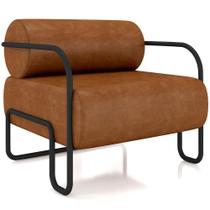 Poltrona Decorativa Pés Industrial Moscou K01 material sintético Caramelo - Lyam Decor