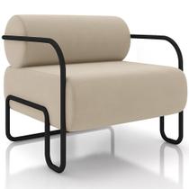 Poltrona Decorativa Pés Industrial Moscou K01 Veludo Bege - Lyam Decor