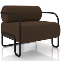 Poltrona Decorativa Pés Industrial Moscou K01 Veludo Marrom - Lyam Decor