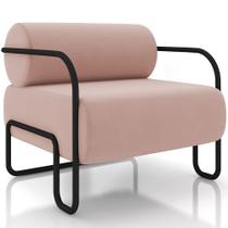 Poltrona Decorativa Pés Industrial Moscou K01 Veludo Rosê - Lyam Decor
