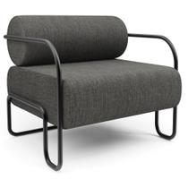 Poltrona Decorativa Pés Industrial Moscou L02 Linho Cinza Escuro - Lyam Decor