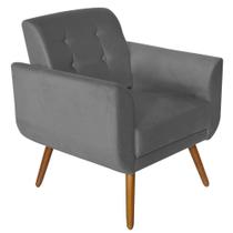 Poltrona Decorativa Pés Palito Agata Suede Cinza - Kasa Sofá