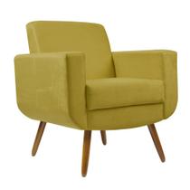 Poltrona Decorativa Pés Palito Cristal Suede Amarelo - Kasa Sofá