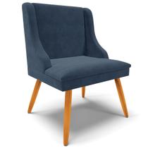 Poltrona Decorativa Pés Palito de Madeira Firenze Suede Azul Marinho/Natural G19 - Gran Belo Poltrona Decorativa Pés Palito de Madeira Firenze Suede Azul Marinho/Natural G19 - Gran Belo