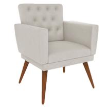 Poltrona Decorativa Pés Palito Nina Encosto Estilo Capitonê Bege