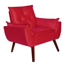 Poltrona Decorativa Pés Trapézio Opala Suede Vermelho - DS Estofados
