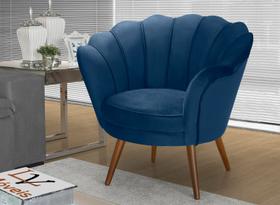 Poltrona Decorativa Petala Azul Veludo Com Pés Palito De Madeira - LV Poltrona Decorativa Petala Azul Veludo Com Pés Palito De Madeira - LV