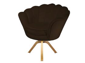 Poltrona Decorativa Pétala Base Giratória Madeira Couro Marrom Ms Decor