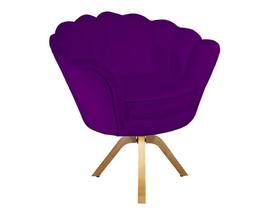 Poltrona Decorativa Pétala Base Giratória Madeira Suede Roxo Mz Decor