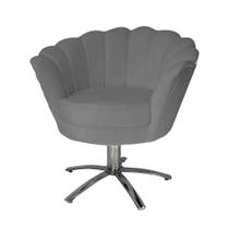 Poltrona Decorativa Pétala Base Giratória - Suede Cinza