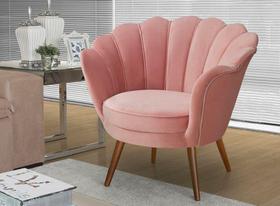 Poltrona Decorativa Pétala De Veludo Rose Com Pés De Madeira