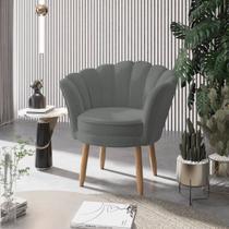 Poltrona Decorativa Pétala Luxo Veludo Cinza Pés Palito - Visan Estofados
