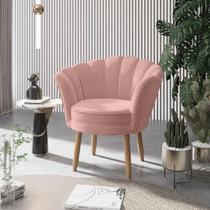 Poltrona Decorativa Pétala Luxo Veludo Rosa Pés Palito - Visan Estofados