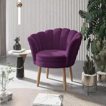 Poltrona Decorativa Pétala Luxo Veludo Roxo Pés Palito - Visan Estofados