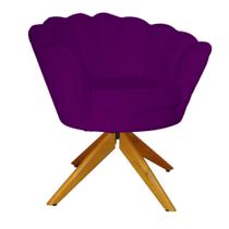 Poltrona Decorativa Pétala Pés Madeira Giratório Suede Roxo - DS Estofados Poltrona Decorativa Pétala Pés Madeira Giratório Suede Roxo - DS Estofados