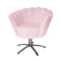 Poltrona Decorativa Pétala Pés Metal Giratório Suede Rosa Bebê - DS Estofados