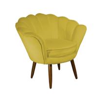 Poltrona Decorativa Pétala Suede Amarelo Pés Madeira Mz Decor