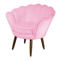 Poltrona Decorativa Pétala Suede Rosa Bebê Pés Madeira Ms Decor