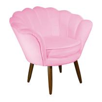 Poltrona Decorativa Pétala Suede Rosa Bebê Pés Madeira Mz Decor