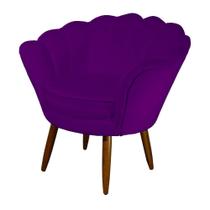 Poltrona Decorativa Pétala Suede Roxo Pés Madeira Ms Decor