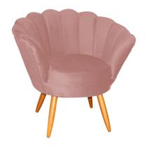 Poltrona Decorativa Pétala Veludo Rosa Pés Madeira Mz Decor