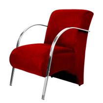 Poltrona Decorativa Predoli Braço Aluminio Suede Vermelho Recepção Sala Quarto Salão de Cabelereiro