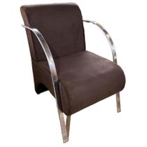 Poltrona Decorativa Predoli Braço de Alumínio Suede, Recepção, Sala, Quarto, Barbeiro, Consultório Poltrona Decorativa Predoli Braço de Alumínio Suede, Recepção, Sala, Quarto, Barbeiro, Consultório