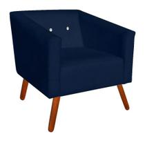 Poltrona Decorativa Primus com Pés Madeira Suede Azul Marinho