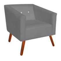 Poltrona Decorativa Primus com Pés Madeira Suede Cinza