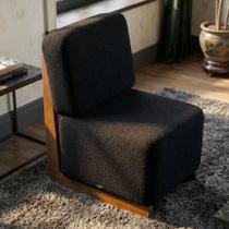Poltrona Decorativa Rafaela Premium Base Madeira Moderna Sala Recepção Design Orgânico Bouclê Preto - Montanari s Decor