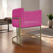 Poltrona Decorativa Recepção Luna Tecido Sintético Base de Ferro Champagne