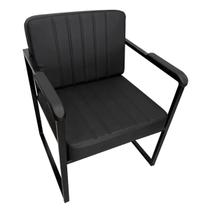 Poltrona Decorativa Recepção Salão Clínica Base de Ferro material sintético Preto