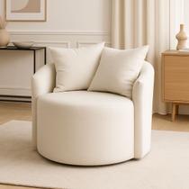 Poltrona Decorativa Redonda Design Orgânica Linho Premium e Kit Almofadas Grátis Sala De Estar Luxo