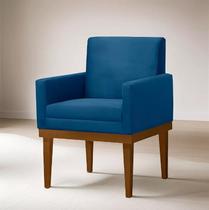 Poltrona Decorativa Retro Isadora - Base De Madeira - Azul