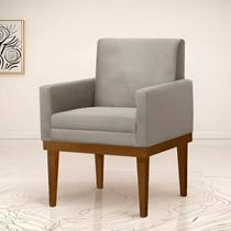 Poltrona Decorativa Retro Isadora - Base De Madeira - Bege