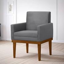 Poltrona Decorativa Retro Isadora - Base De Madeira - Cinza