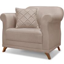 Poltrona Decorativa Retro Polo Com Almofada Linho Areia Ezz Areia