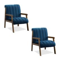Poltrona Decorativa Sala Base de Madeira kit 2 Daline Bouclê Azul Marinho E03 - D'Rossi Poltrona Decorativa Sala Base de Madeira kit 2 Daline Bouclê Azul Marinho E03 - D'Rossi