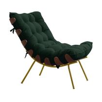 Poltrona Decorativa Sala de Estar Abel Base de Madeira Dourada Suede Verde G41 - Gran Belo