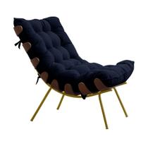 Poltrona Decorativa Sala de Estar Abel Base de Madeira Dourada Veludo Azul G41 - Gran Belo Poltrona Decorativa Sala de Estar Abel Base de Madeira Dourada Veludo Azul G41 - Gran Belo