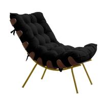 Poltrona Decorativa Sala de Estar Abel Base de Madeira Dourada Veludo Preto G41 - Gran Belo