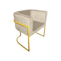 Poltrona Decorativa Sala de Estar Base de Ferro Dourada Veludo Bege Poltrona Decorativa Sala de Estar Base de Ferro Dourada Veludo Bege