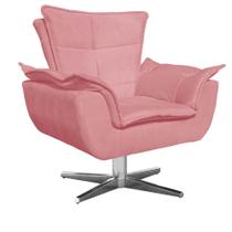 Poltrona Decorativa Sala de Estar Base Giratória Cromada Opla Suede Rose - Ibiza Poltrona Decorativa Sala de Estar Base Giratória Cromada Opla Suede Rose - Ibiza