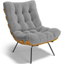 Poltrona Decorativa Sala De Estar Costela L02 Bouclê Cinza - Lyam Decor