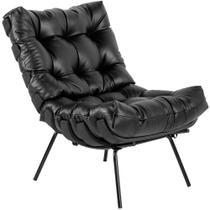 Poltrona Decorativa Sala de Estar Costela Preto L04 Material Sintético Preto - Lyam Decor