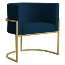 Poltrona Decorativa Sala de Estar Luana Base Gold Suede Azul Marinho - Montanaris Decor