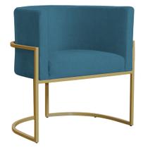 Poltrona Decorativa Sala de Estar Luana Base Gold Suede Azul - Montanaris Decor